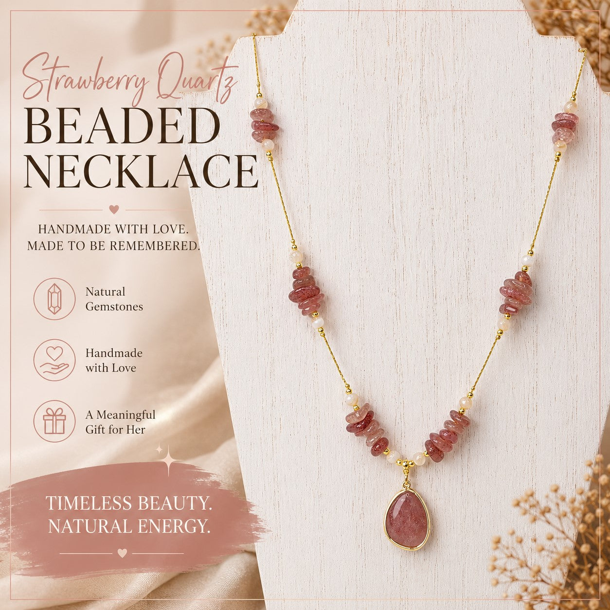 Strawberry Quartz Jewelry Necklace Set