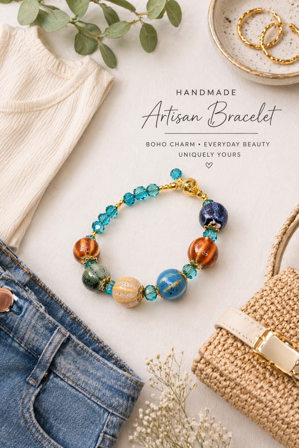 Pumpkin Charm and Crystal Fall Beaded Bracelet, Bracelet with Pumpkin Charms Crystal Bracelet