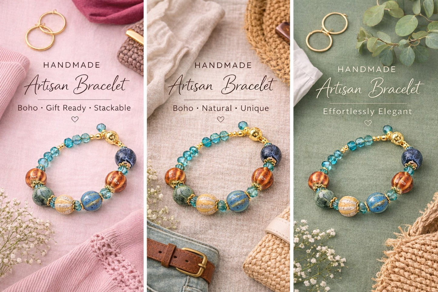Pumpkin Charm and Crystal Fall Beaded Bracelet, Bracelet with Pumpkin Charms Crystal Bracelet