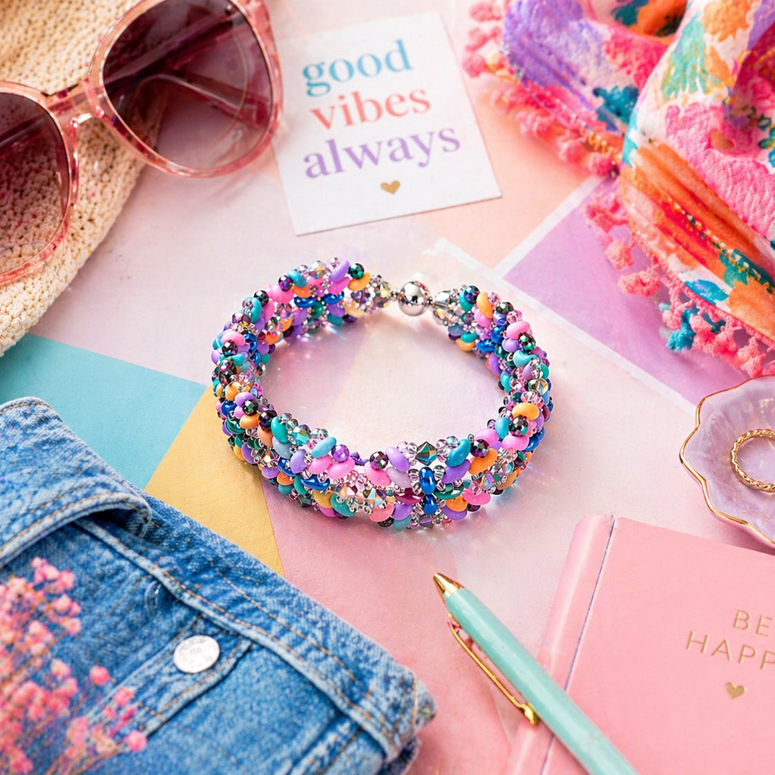Pastel Colors Beaded Bracelet Handmade Spring Bracelet