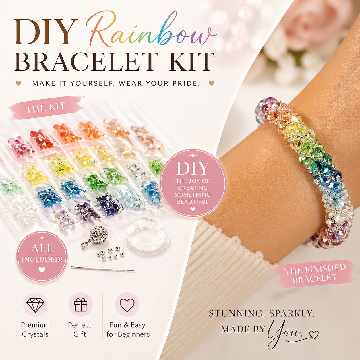Bracelet Making Kit, Beaded Tube Bracelet Beadweaving Kit, Beaded Bracelet Kit, Jewelry Making Kit, Beading Kit, Bead Kit Bracelet Rainbow