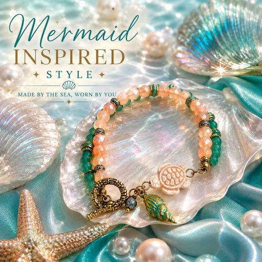 Sea Shell Sea Turtle Toggle Charm Bracelet