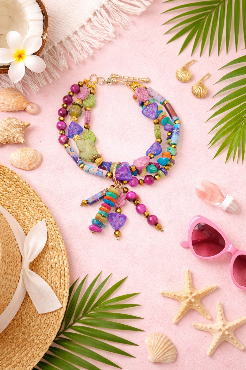 Enchanted Jewel Tones Boho Charm Bracelet, Beaded Wire Bracelet