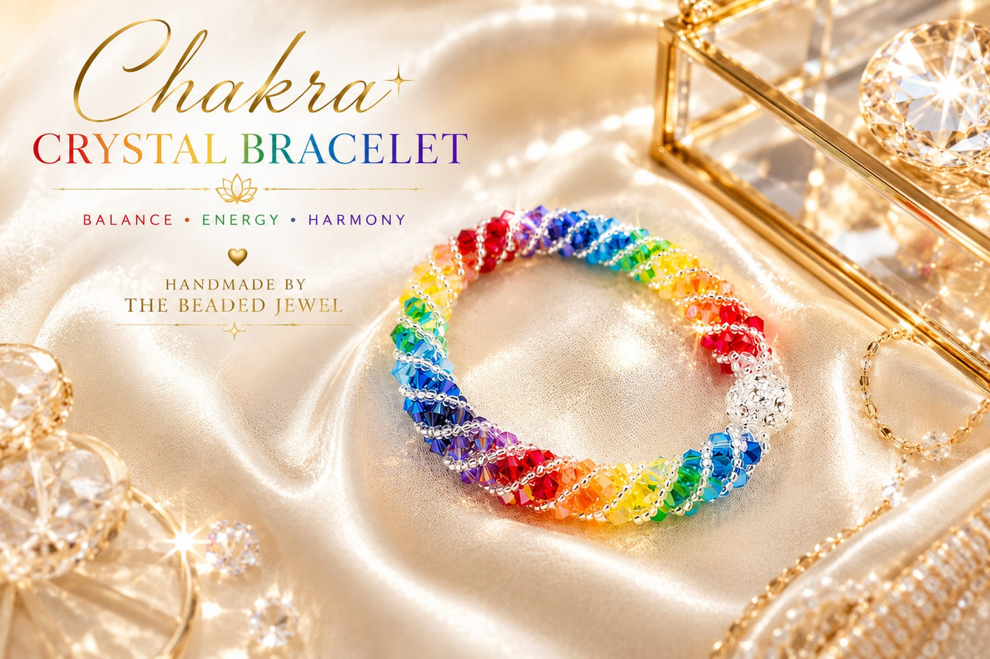 Rainbow Spiral Rhinestone Crystal 7 Chakra Statement Bracelet, Statement Jewelry, Crystal Bracelet, Handmade Chakra Bracelet