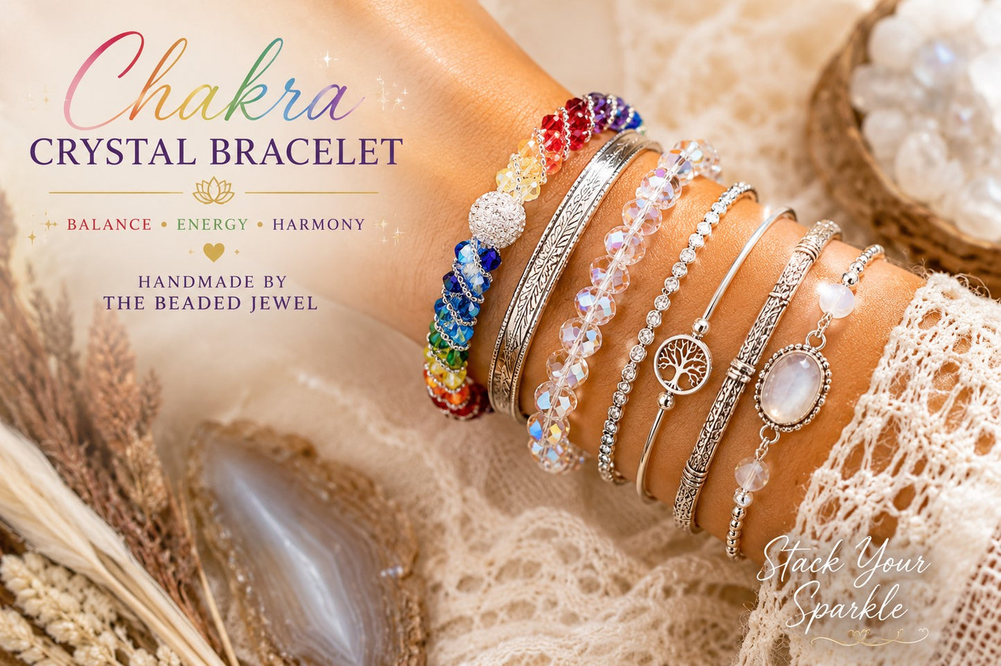Rainbow Spiral Rhinestone Crystal 7 Chakra Statement Bracelet, Statement Jewelry, Crystal Bracelet, Handmade Chakra Bracelet
