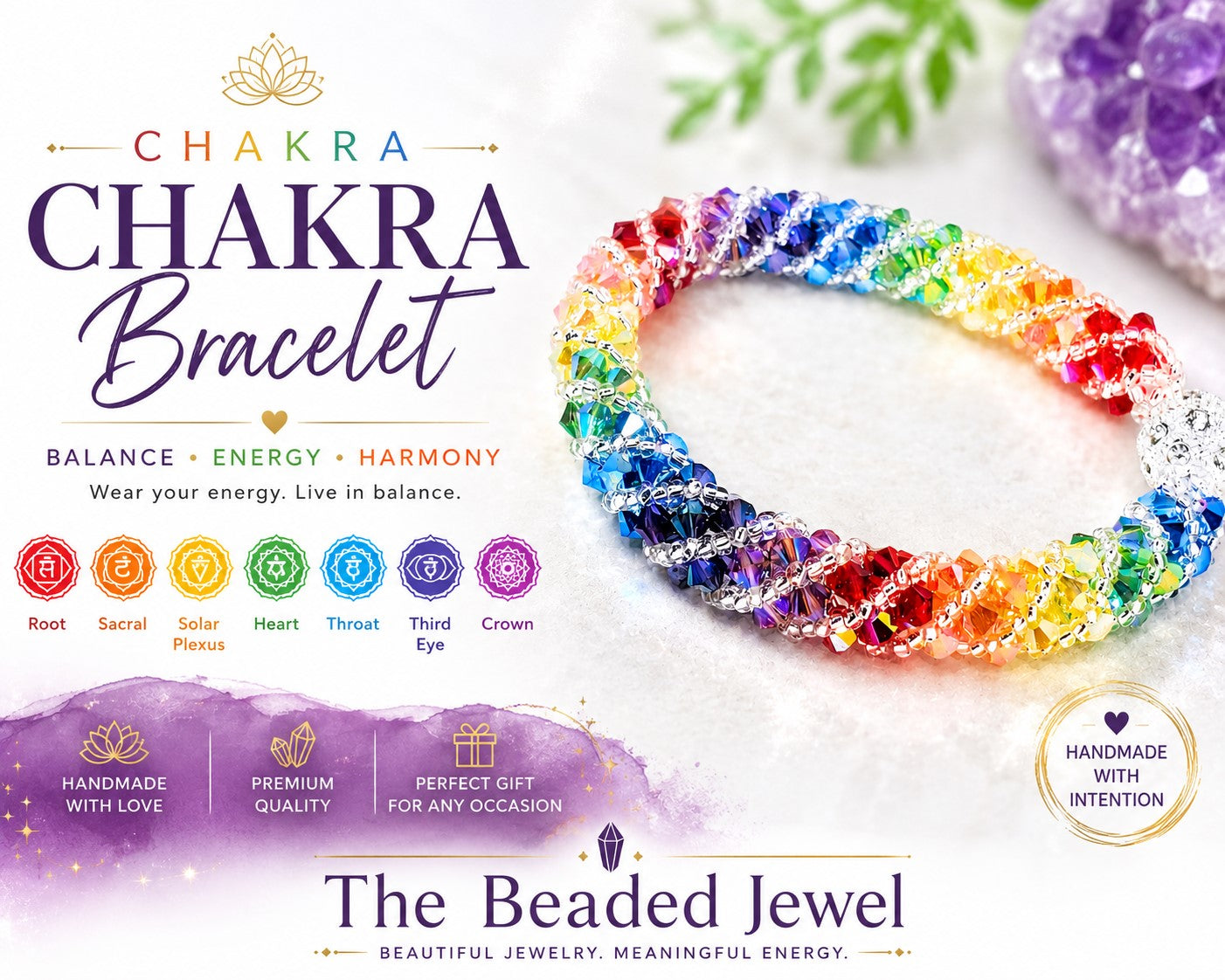 Rainbow Spiral Rhinestone Crystal 7 Chakra Statement Bracelet, Statement Jewelry, Crystal Bracelet, Handmade Chakra Bracelet