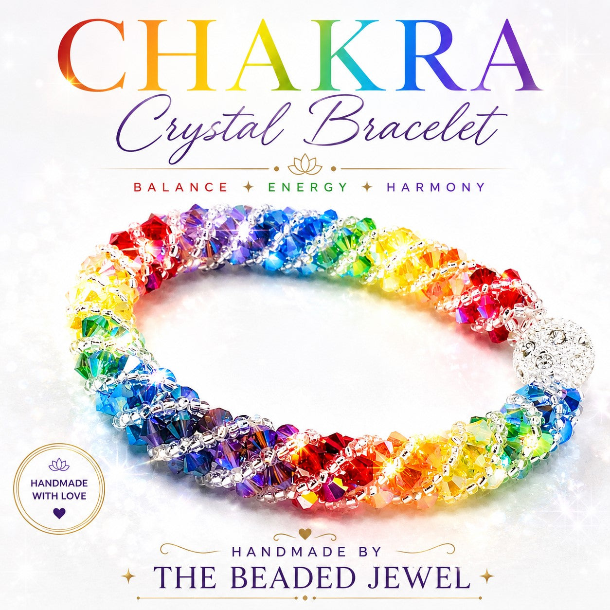 Rainbow Spiral Rhinestone Crystal 7 Chakra Statement Bracelet, Statement Jewelry, Crystal Bracelet, Handmade Chakra Bracelet