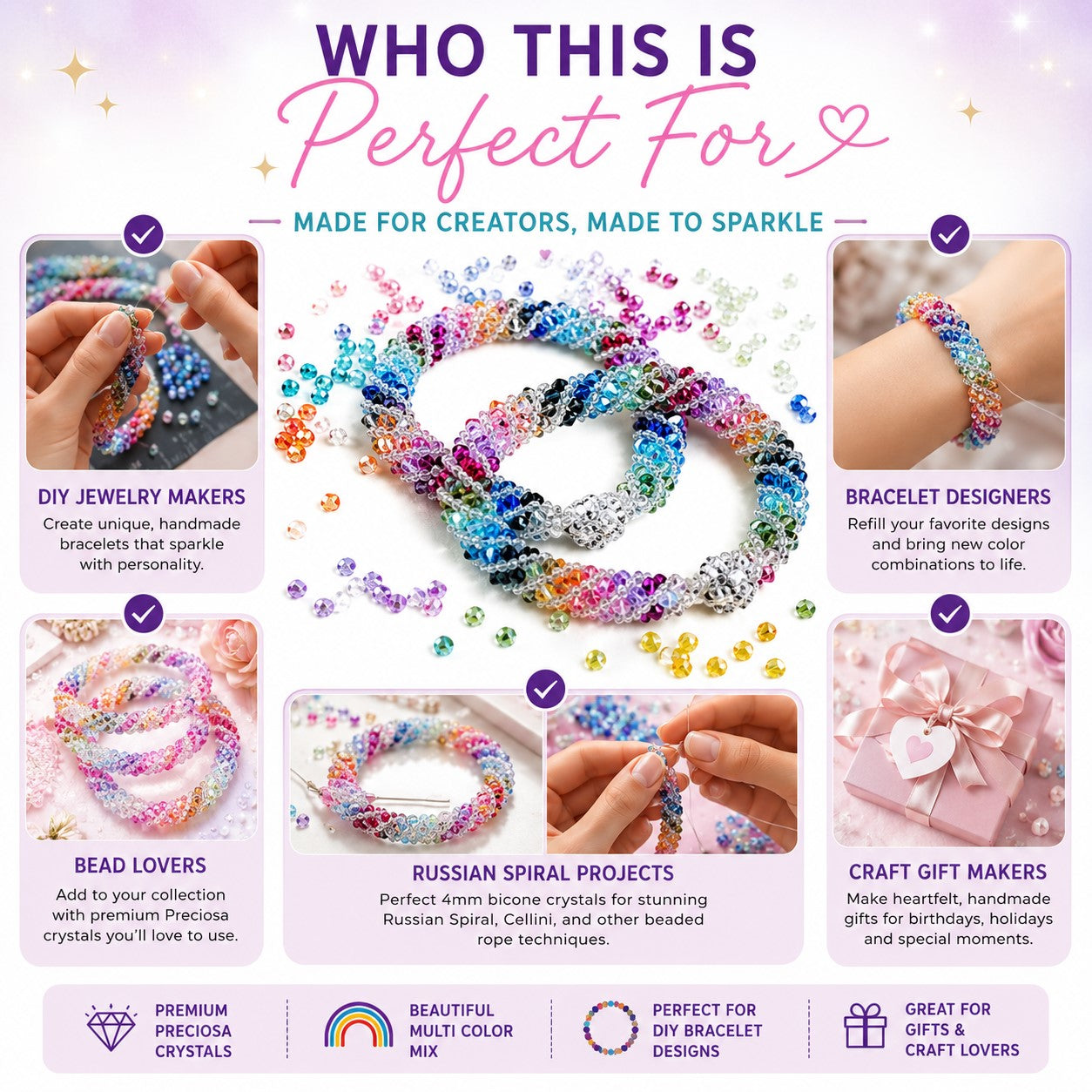 Multi Color Bracelet Refill Kit, DIY Preciosa Crystal Refill Bracelet Kit 4mm Bicones, Handmade Jewelry, Statement Bracelet, Beading Kits