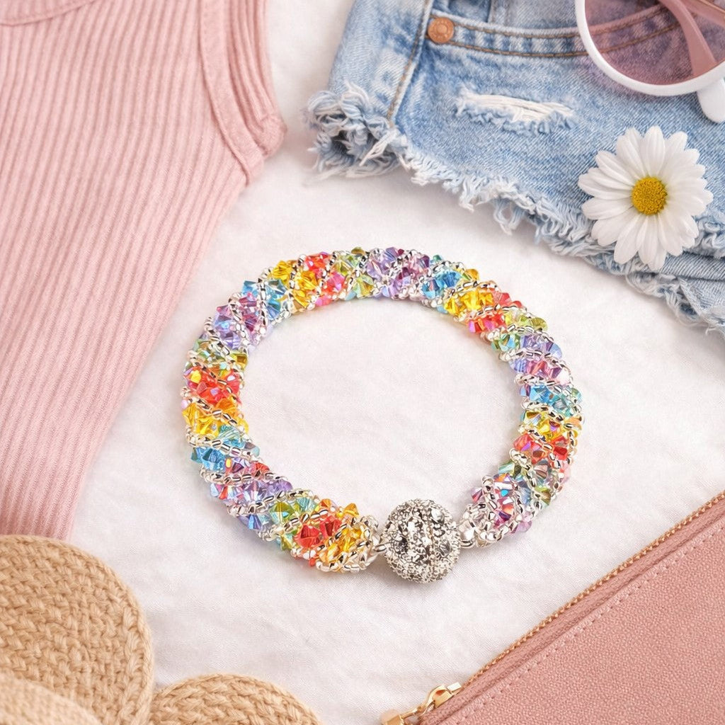 Rainbow Crystal Bracelet, Colorful Beaded Bracelet for Women, Multicolor Crystal Jewelry, Sparkly Handmade Bracelet Gift for Her, Easter