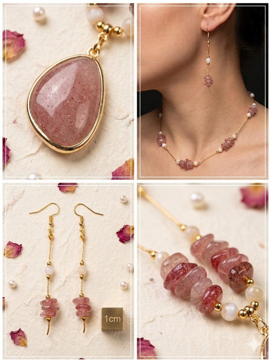 Strawberry Quartz Jewelry Necklace Set