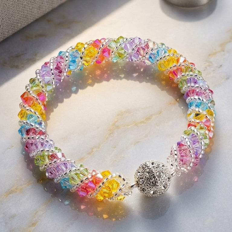 Rainbow Crystal Bracelet, Colorful Beaded Bracelet for Women, Multicolor Crystal Jewelry, Sparkly Handmade Bracelet Gift for Her, Easter