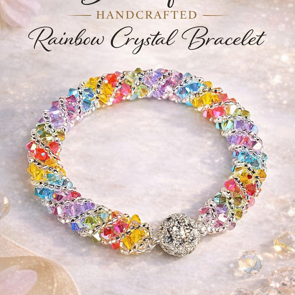 Rainbow Crystal Bracelet, Colorful Beaded Bracelet for Women, Multicolor Crystal Jewelry, Sparkly Handmade Bracelet Gift for Her, Easter