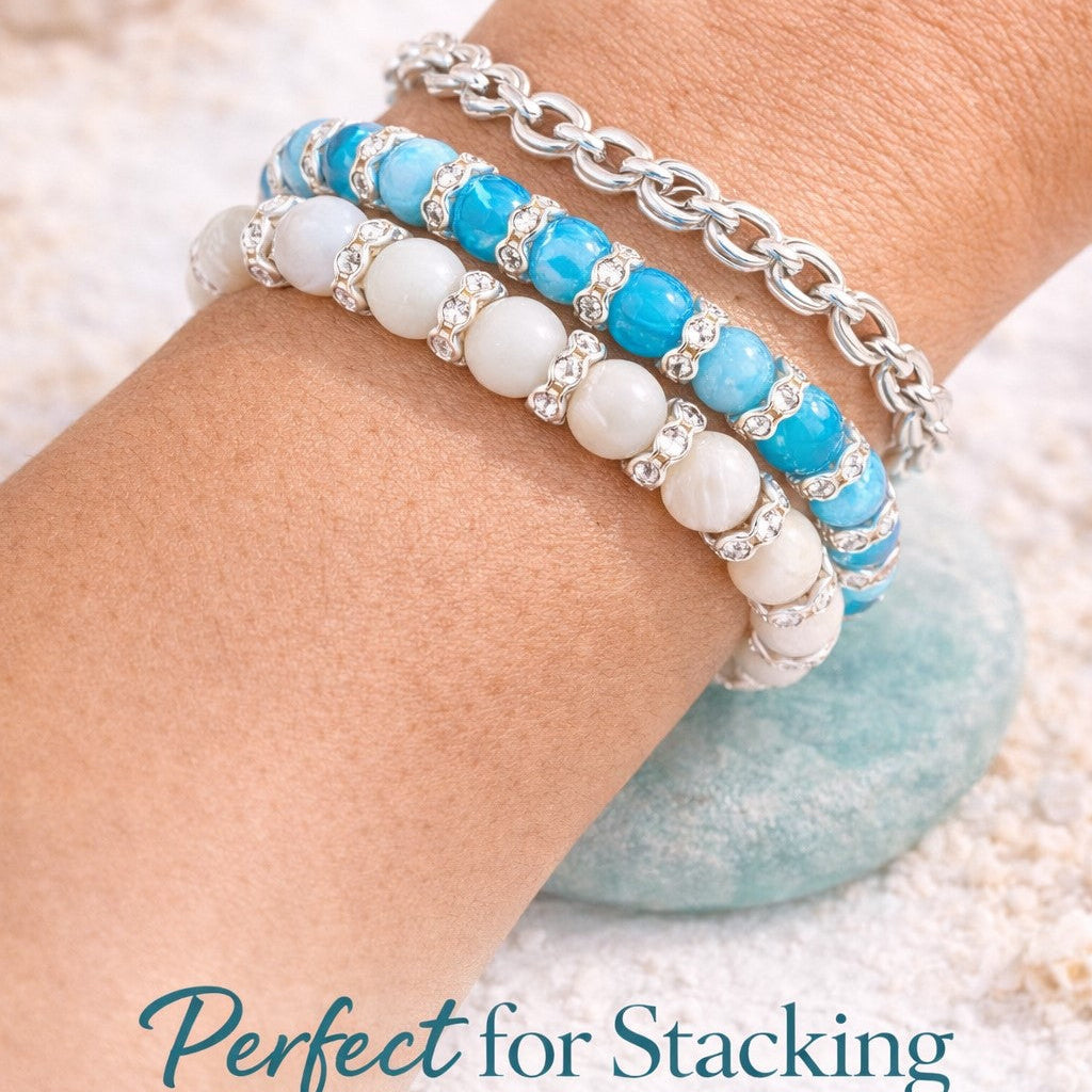 Blue Natural Shell Stone Wire-Wrapped Toggle Bracelet
