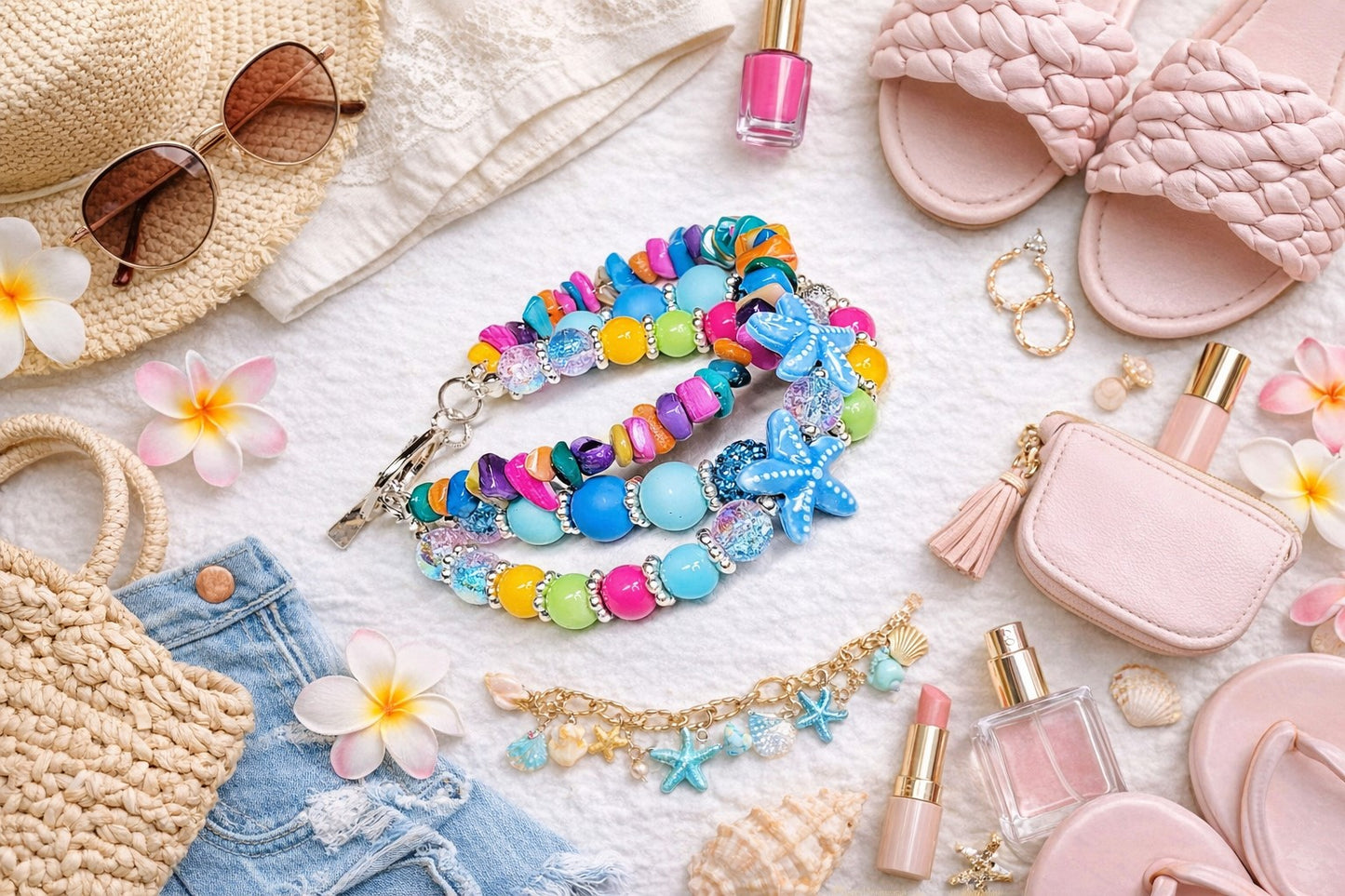 Tropical Starfish Paradise Bracelet – Colorful Beach-Inspired Beaded Jewelry