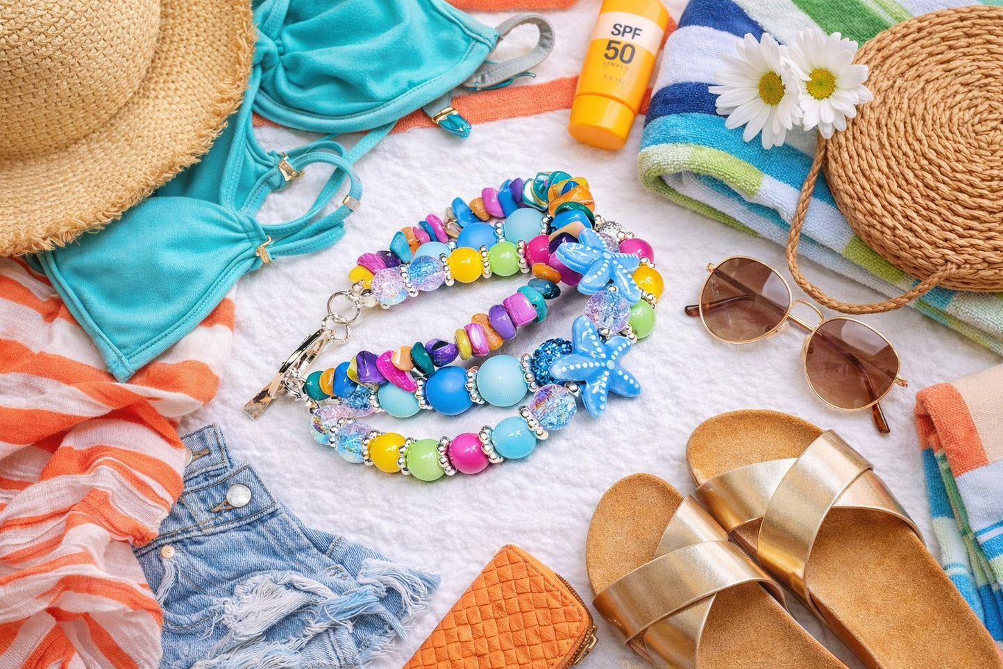 Tropical Starfish Paradise Bracelet – Colorful Beach-Inspired Beaded Jewelry