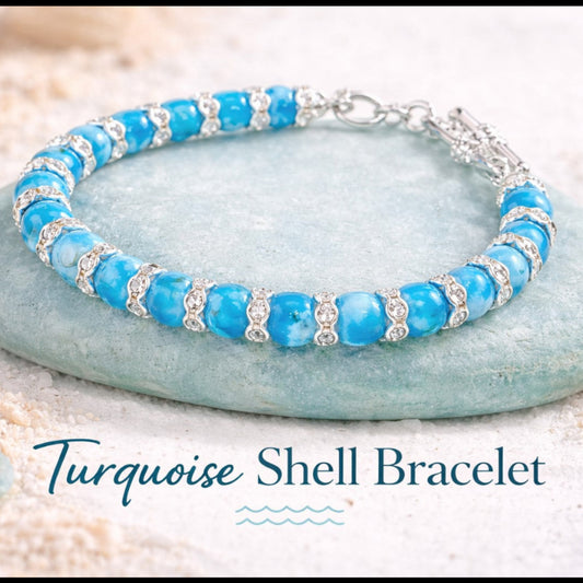 Blue Natural Shell Stone Wire-Wrapped Toggle Bracelet