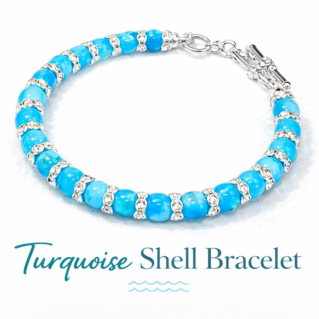 Blue Natural Shell Stone Wire-Wrapped Toggle Bracelet
