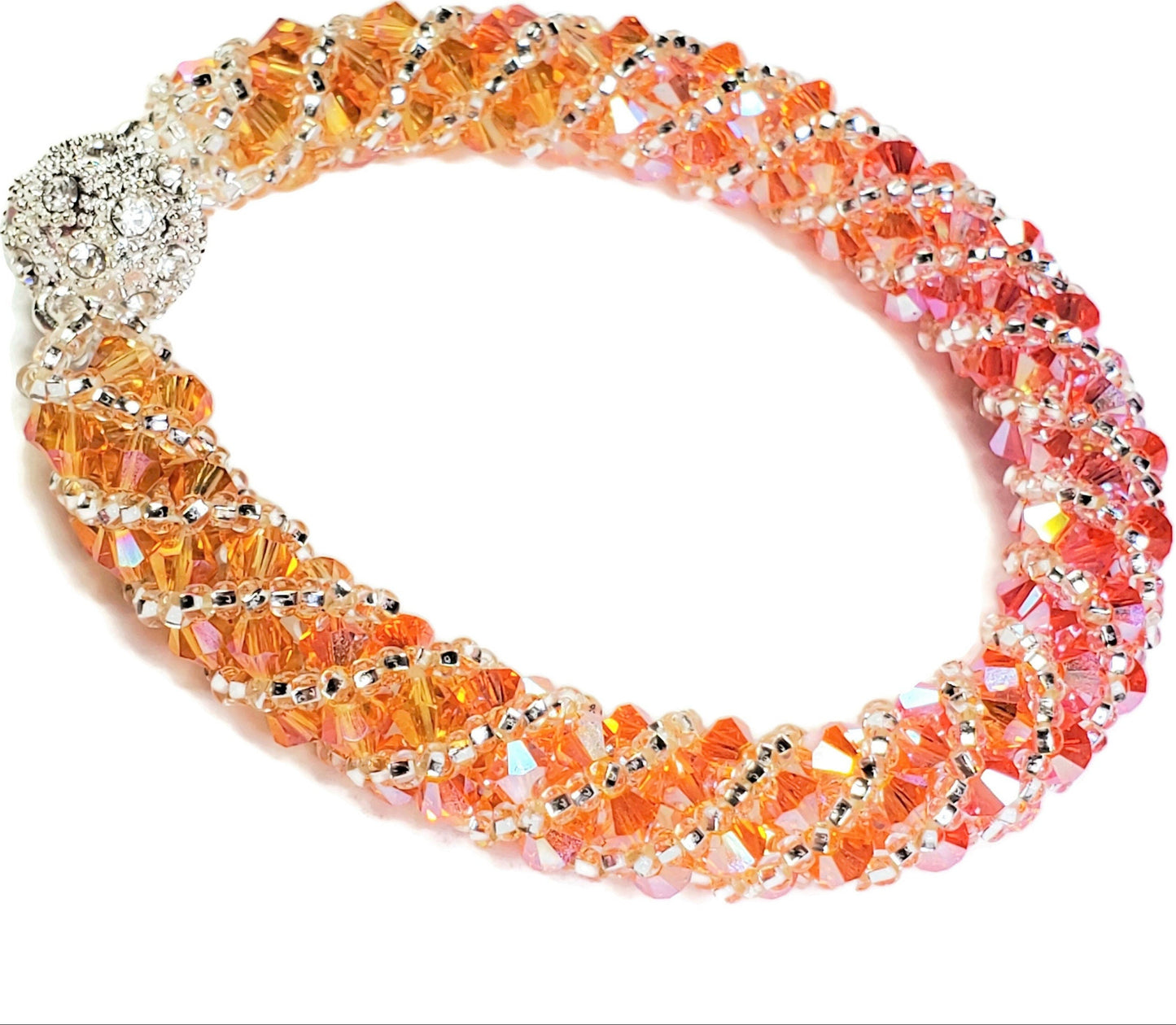 Crystal Bracelet Orange Peach Preciosa Crystal Spiral Bracelet