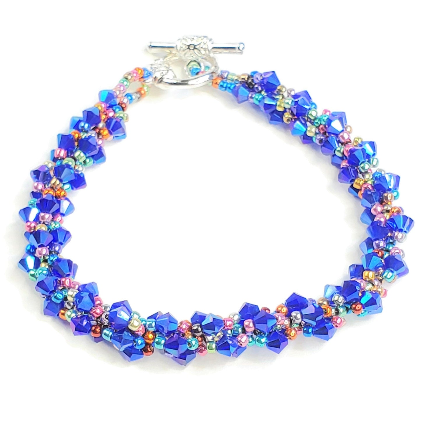 Blue Crystal Spiral Beaded Bracelet, Blue Bracelet Spiral Beaded Bracelet