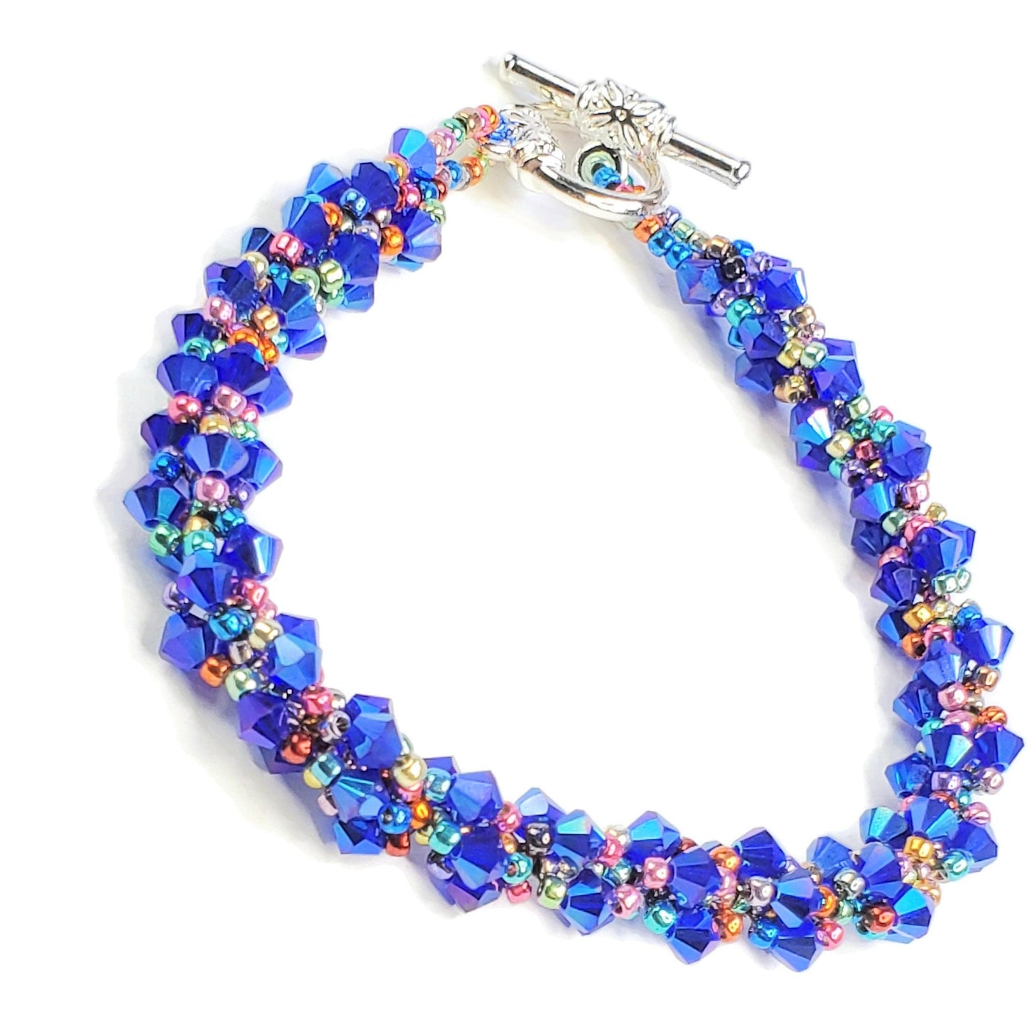 Blue Crystal Spiral Beaded Bracelet, Blue Bracelet Spiral Beaded Bracelet