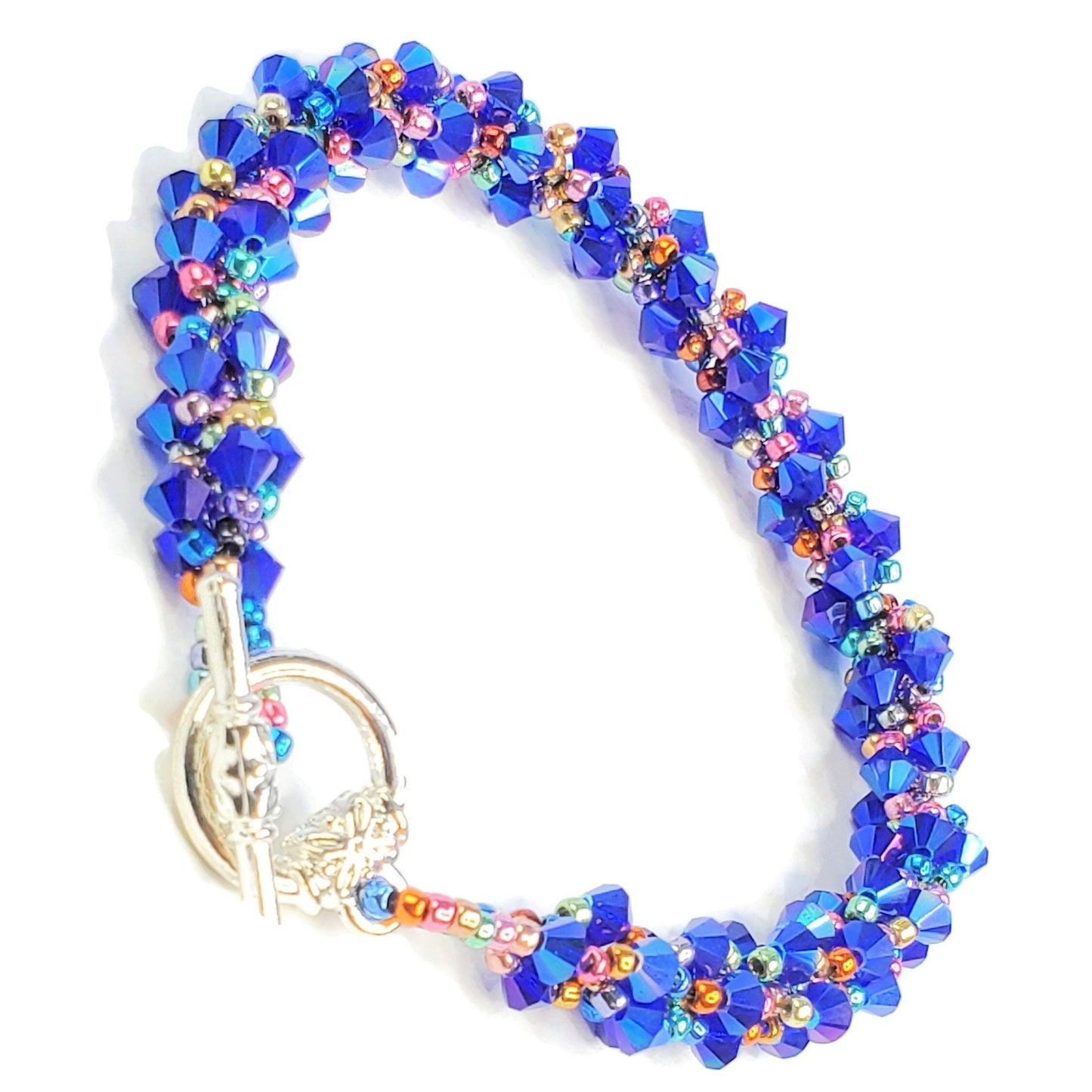 Blue Crystal Spiral Beaded Bracelet, Blue Bracelet Spiral Beaded Bracelet