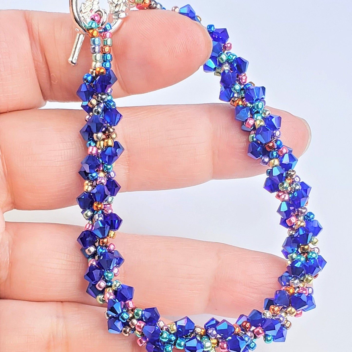 Blue Crystal Spiral Beaded Bracelet, Blue Bracelet Spiral Beaded Bracelet