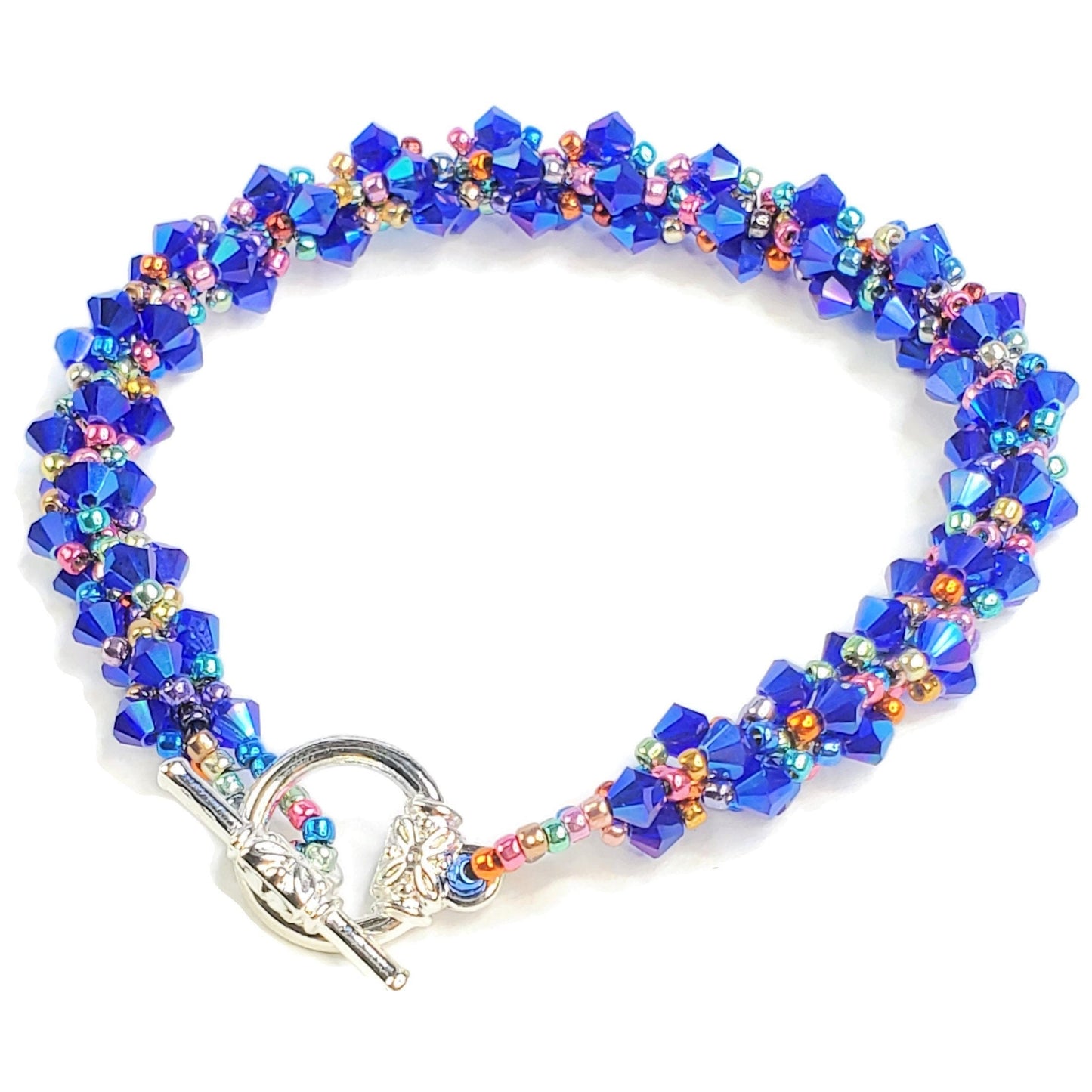 Blue Crystal Spiral Beaded Bracelet, Blue Bracelet Spiral Beaded Bracelet
