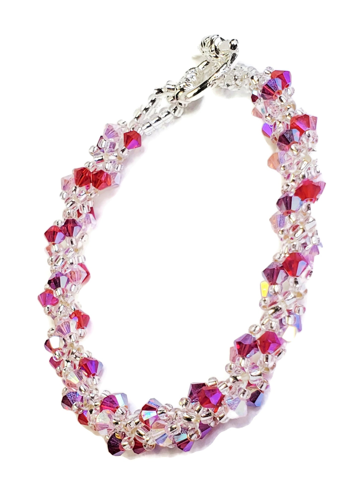 Valentines Day Pink Crystal Spiral Beaded Bracelet, Bracelet Spiral Beaded Bracelet