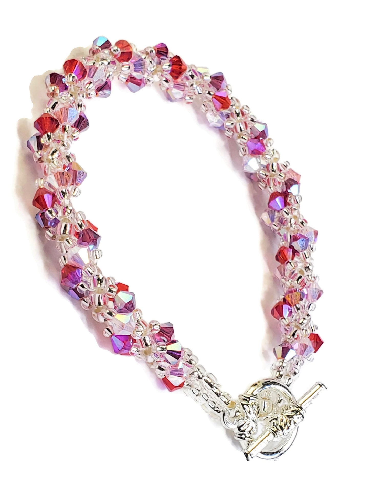 Valentines Day Pink Crystal Spiral Beaded Bracelet, Bracelet Spiral Beaded Bracelet