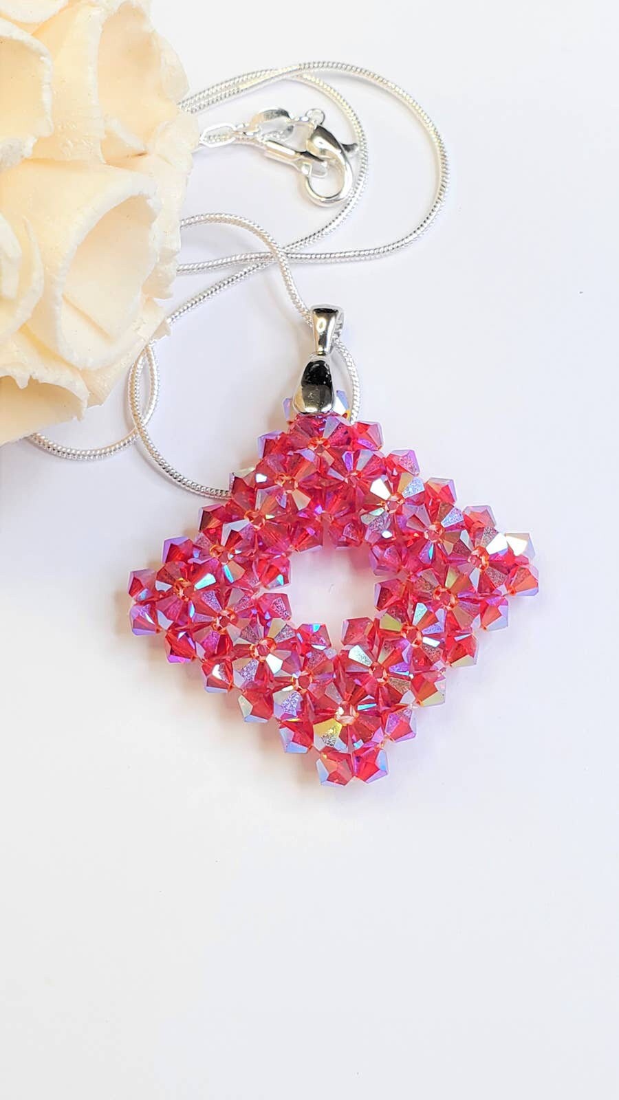 Fuchsia Pink Crystal Necklace Reversible Valentine's day