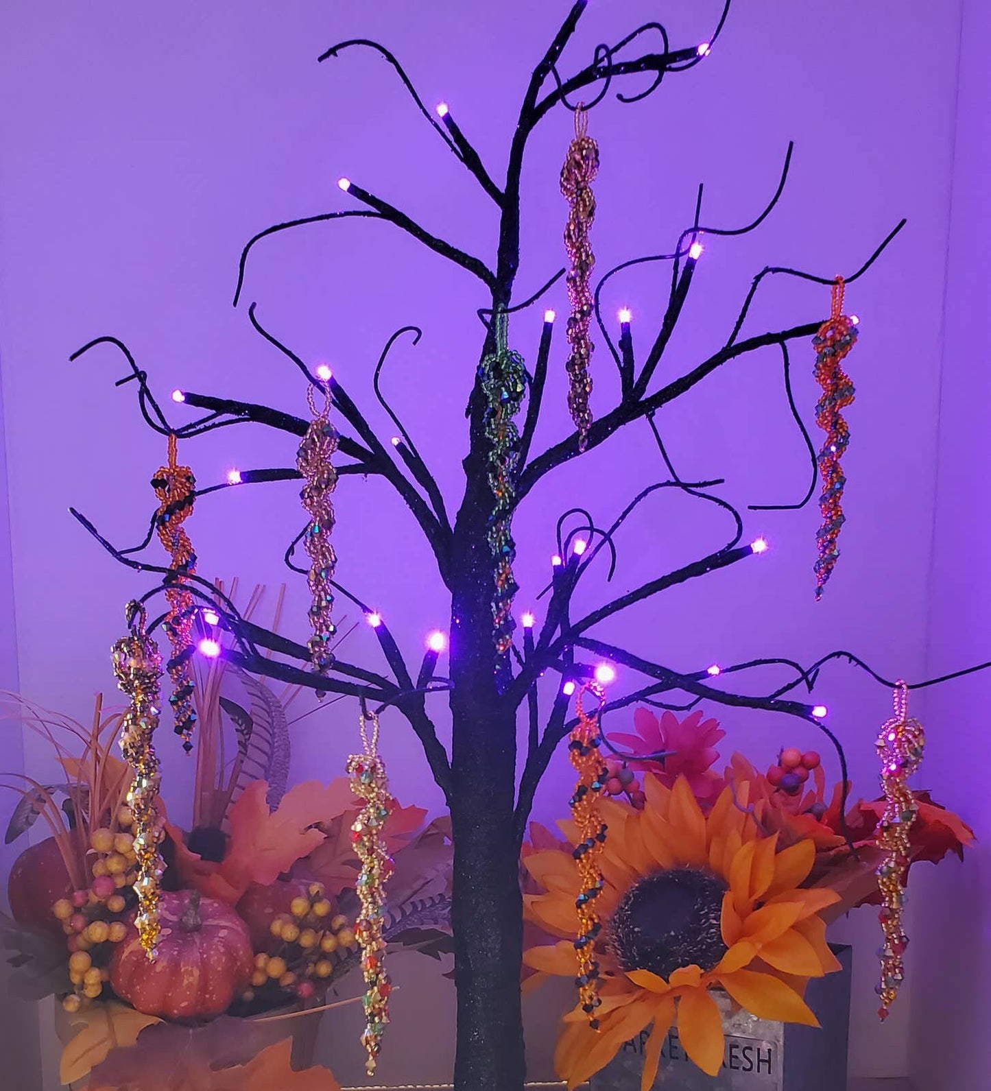 Halloween Crystal Spiral Icicle Tree Ornament Crystal Beaded Ornament Fall Decor