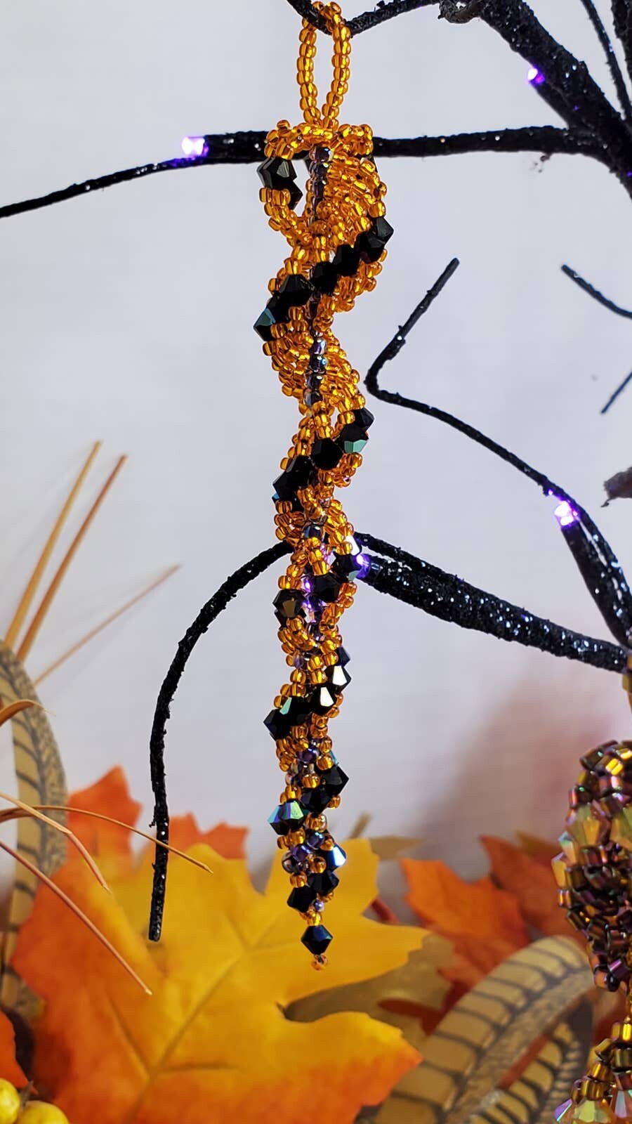 Halloween Crystal Spiral Icicle Tree Ornament Crystal Beaded Ornament Fall Decor