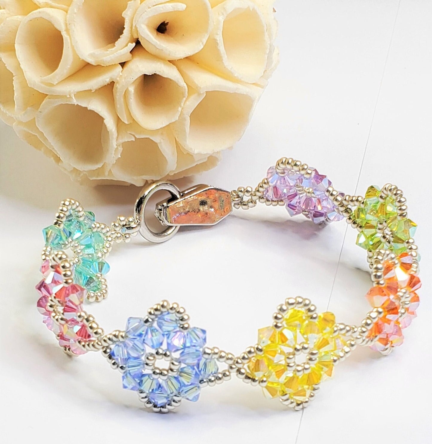 Beautiful Rainbow  Handmade Crystal Beaded Link Bracelet