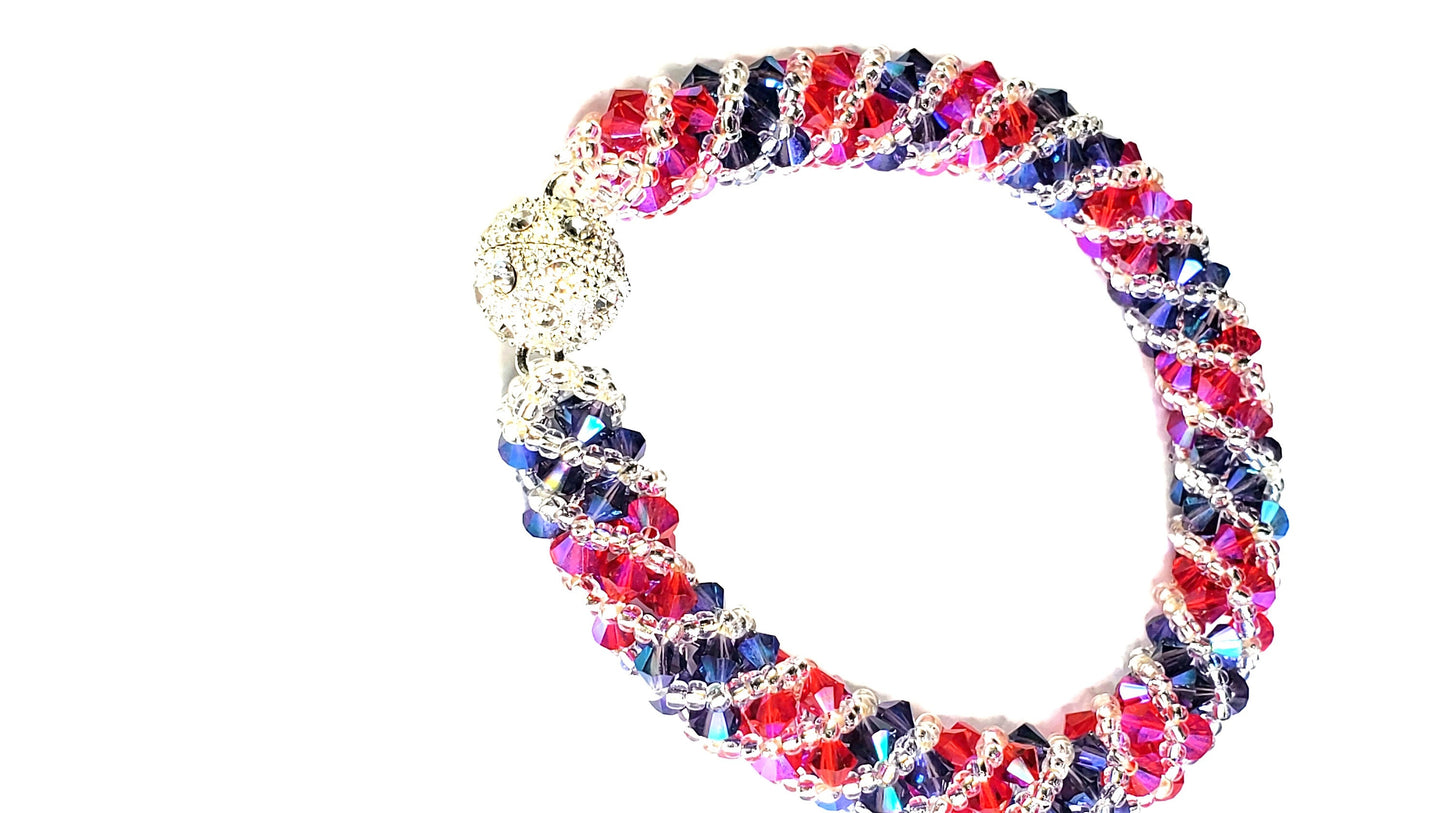 Purple and Fuchsia Bracelet Crystal Bracelet Beaded Bracelet