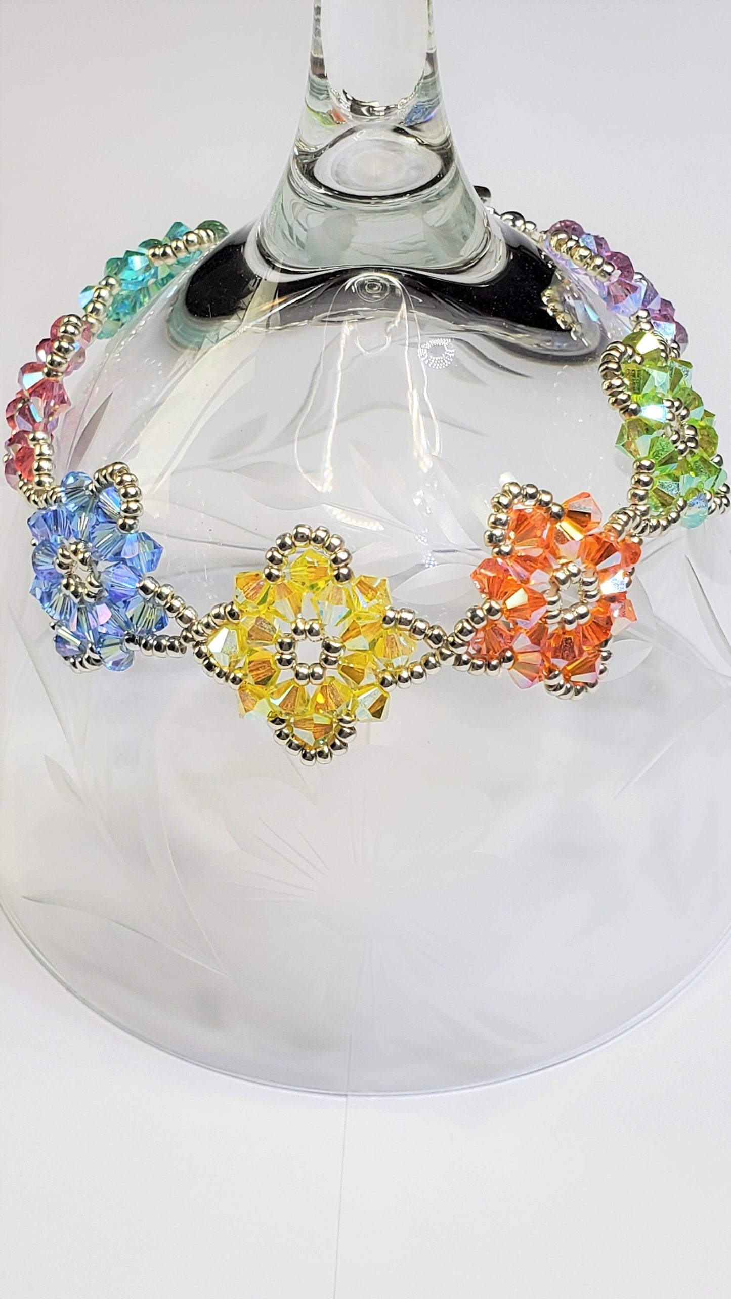 Beautiful Rainbow  Handmade Crystal Beaded Link Bracelet