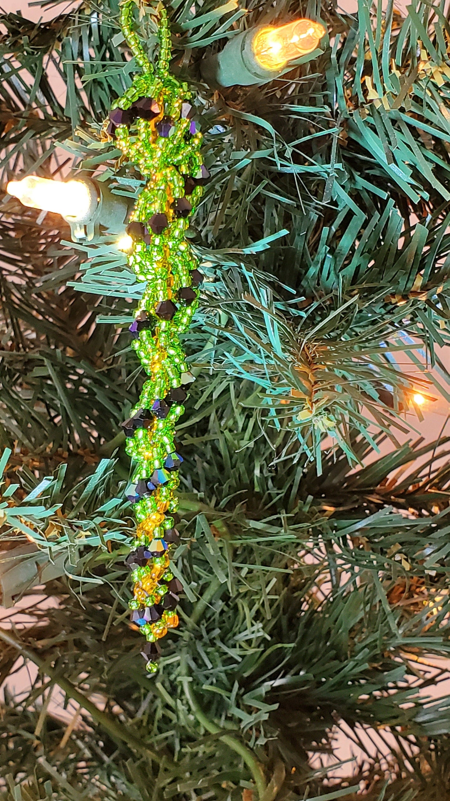 Halloween Green & Black Crystal Icicle Tree Ornament Fall Decor Beaded Tree Ornament Spiral Tree Ornament