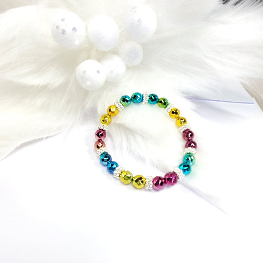 Beautiful Hematite Rainbow Faceted Crystal Stretch Hematite Bracelet
