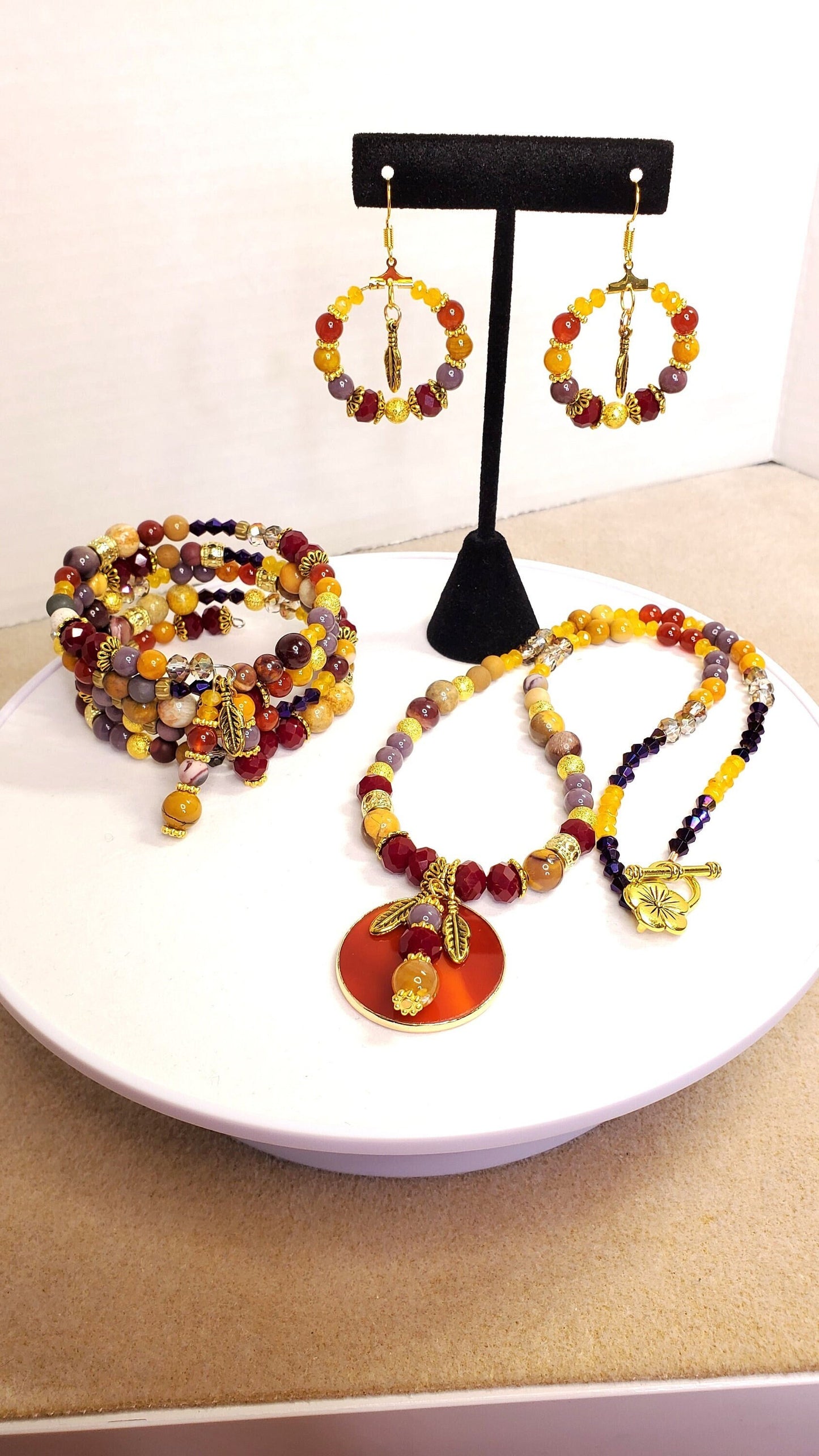 Mookaite & Carnelian Gemstone Necklace Set
