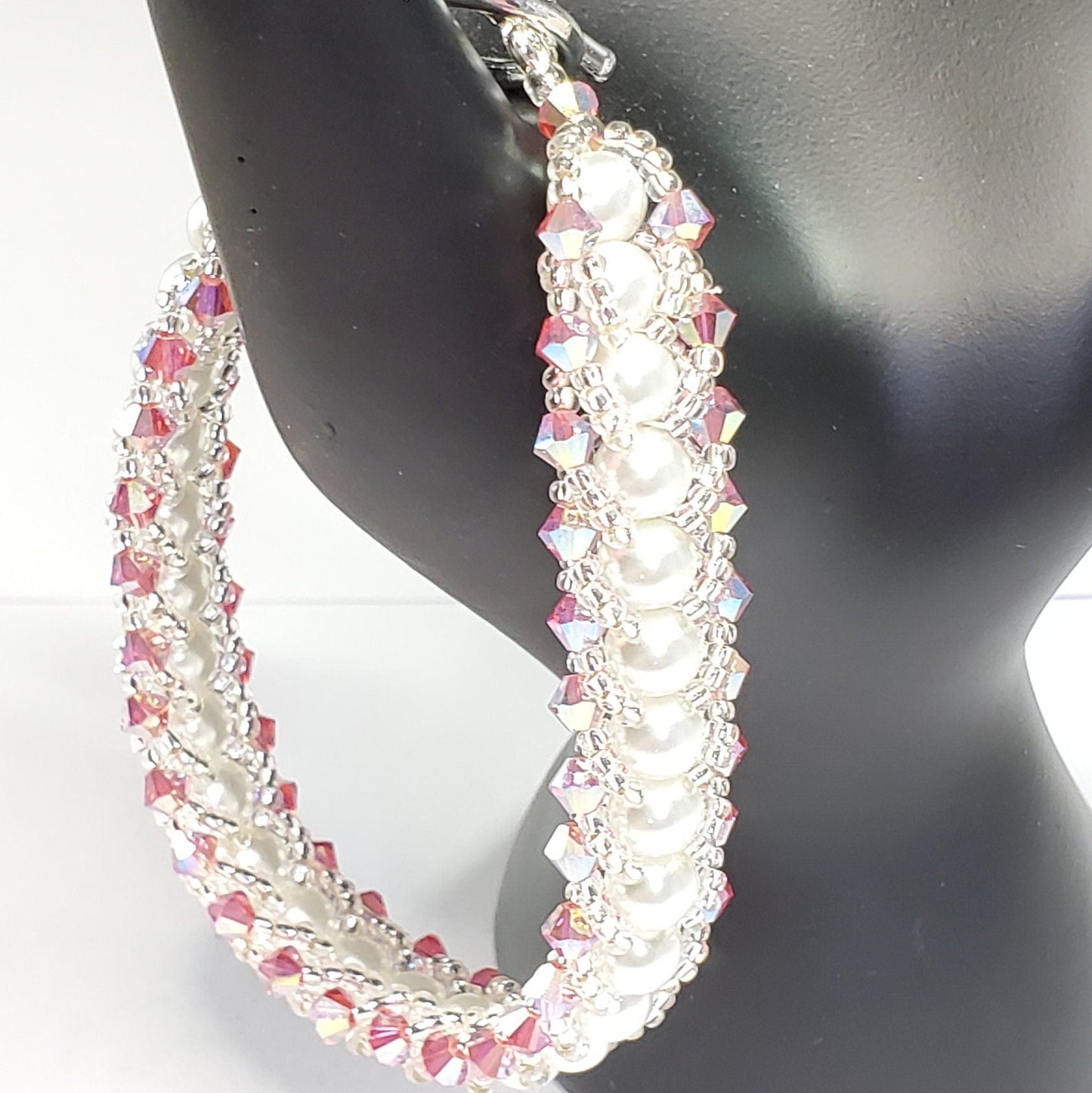 Pink Crystal and Glass Beaded Pearl Bracelet Wedding Bracelet Wedding Bracelet