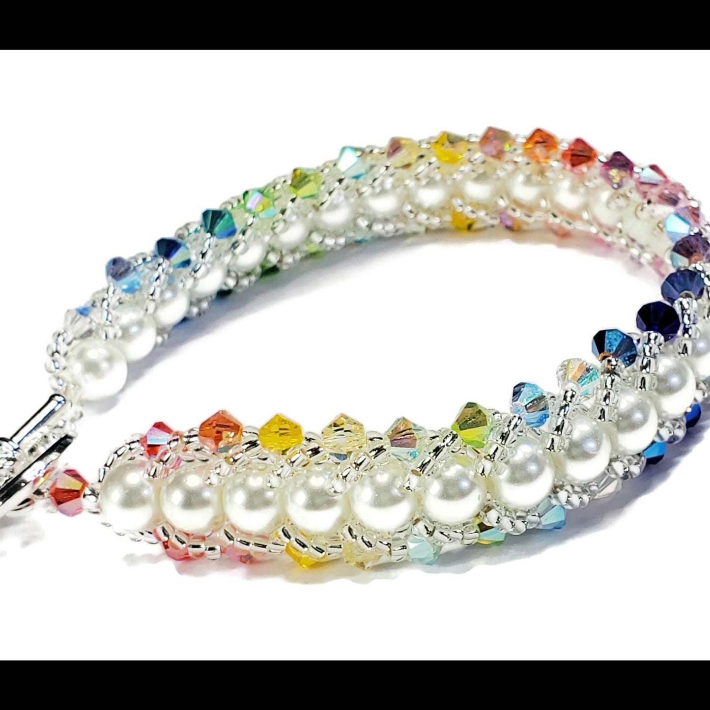 Flat Spiral Bracelet Kit, Multi Rainbow Crystal and Glass Pearl Beaded Bracelet Kit, Beaded Bracelet Beadweaving Kit, Bracelet Making Kit
