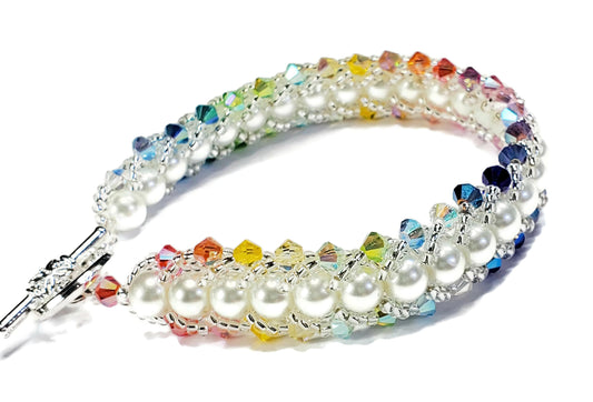 Flat Spiral Bracelet Kit, Multi Rainbow Crystal and Glass Pearl Beaded Bracelet Kit, Beaded Bracelet Beadweaving Kit, Bracelet Making Kit
