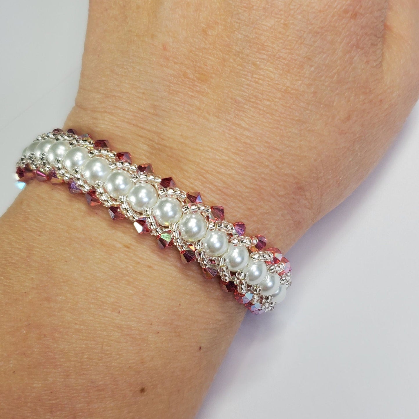 Pink Crystal and Glass Beaded Pearl Bracelet Wedding Bracelet Wedding Bracelet