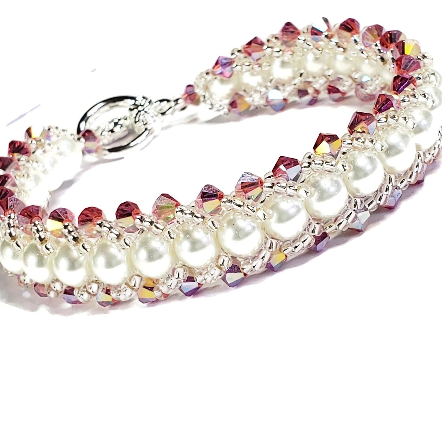 Pink Crystal and Glass Beaded Pearl Bracelet Wedding Bracelet Wedding Bracelet