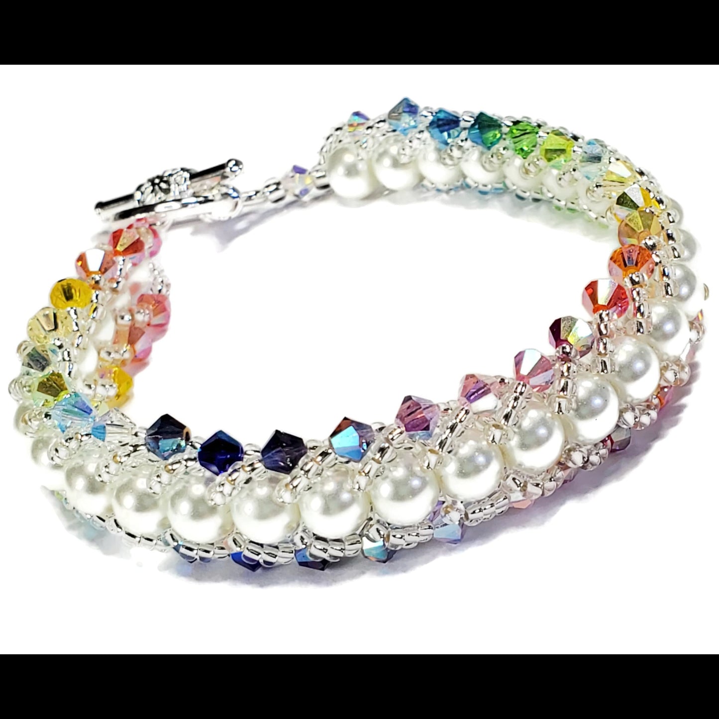 Flat Spiral Bracelet Kit, Multi Rainbow Crystal and Glass Pearl Beaded Bracelet Kit, Beaded Bracelet Beadweaving Kit, Bracelet Making Kit