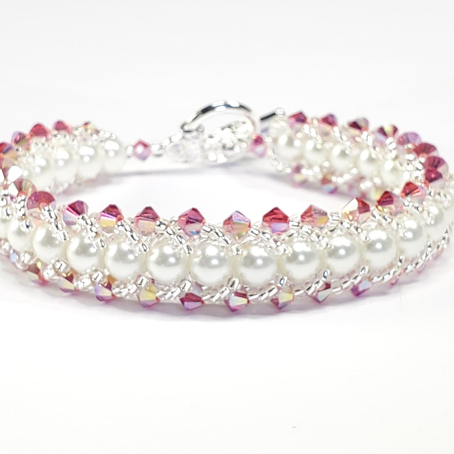 Pink Crystal and Glass Beaded Pearl Bracelet Wedding Bracelet Wedding Bracelet