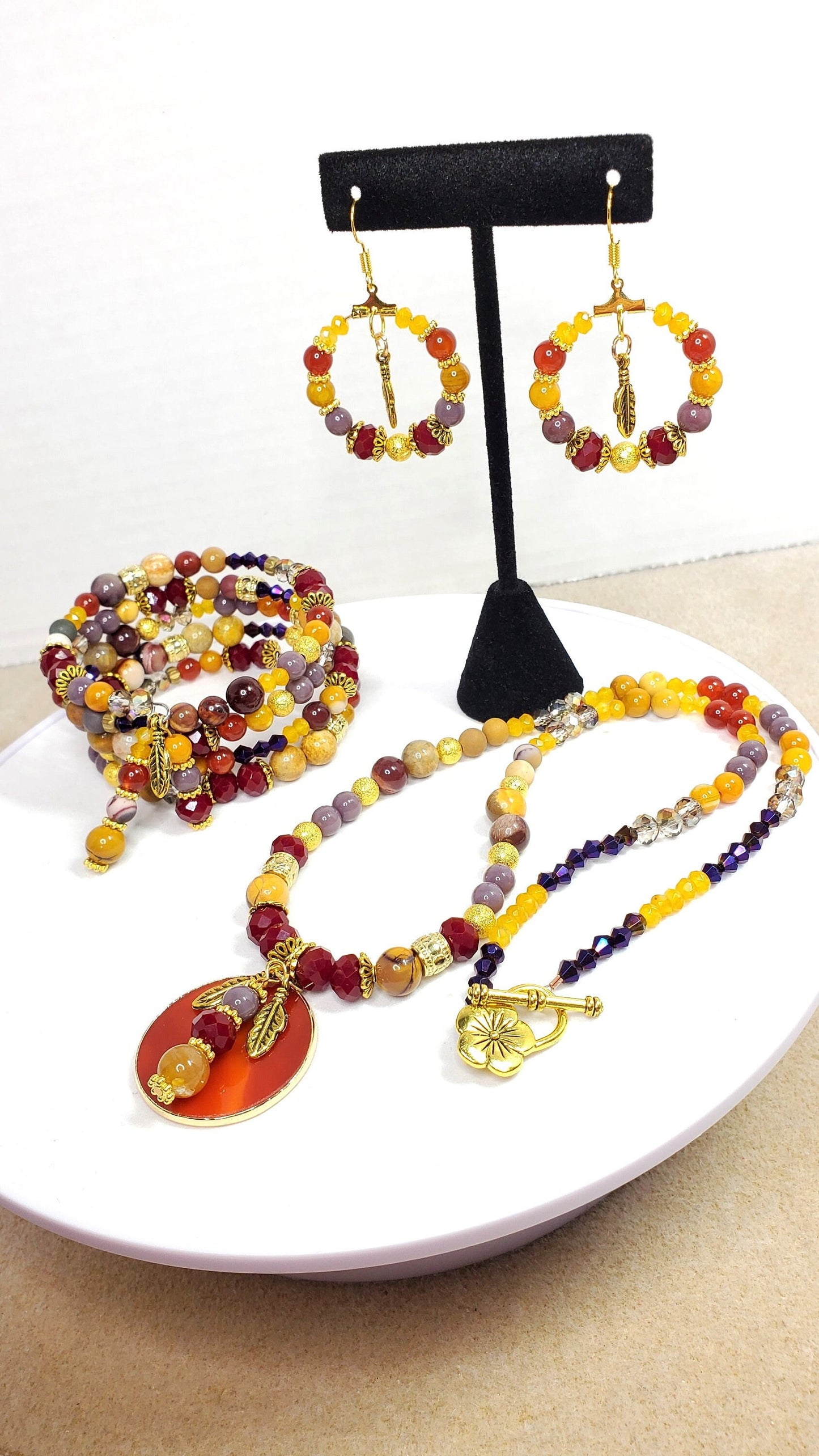 Mookaite & Carnelian Gemstone Necklace Set