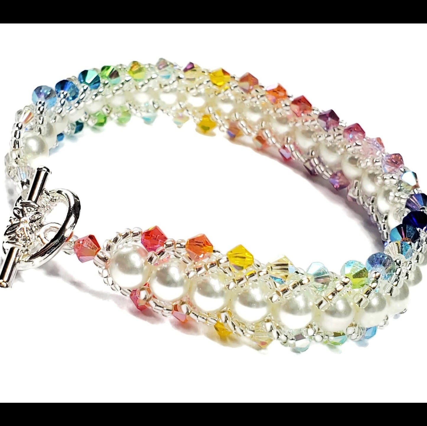 Flat Spiral Bracelet Kit, Multi Rainbow Crystal and Glass Pearl Beaded Bracelet Kit, Beaded Bracelet Beadweaving Kit, Bracelet Making Kit