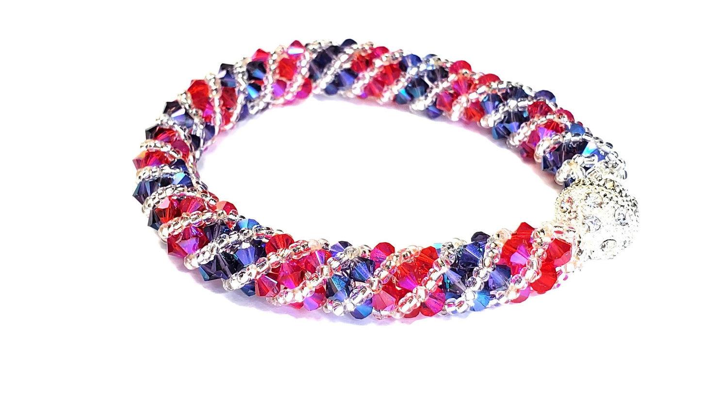 Purple and Fuchsia Bracelet Crystal Bracelet Beaded Bracelet