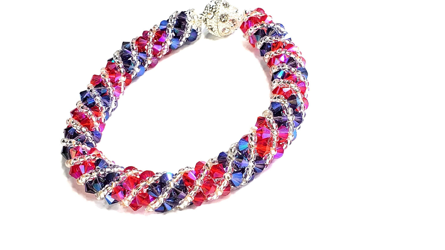 Purple and Fuchsia Bracelet Crystal Bracelet Beaded Bracelet