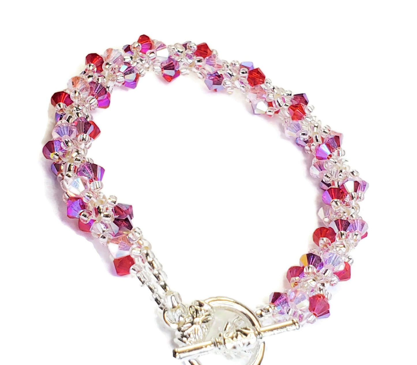 Valentines Day Pink Crystal Spiral Beaded Bracelet, Bracelet Spiral Beaded Bracelet